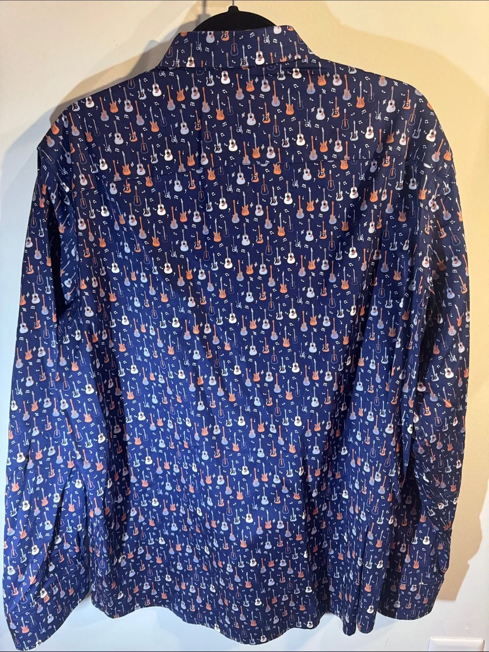 Johnston & Murphy Navy Button-Down Shirt with Guitar Print